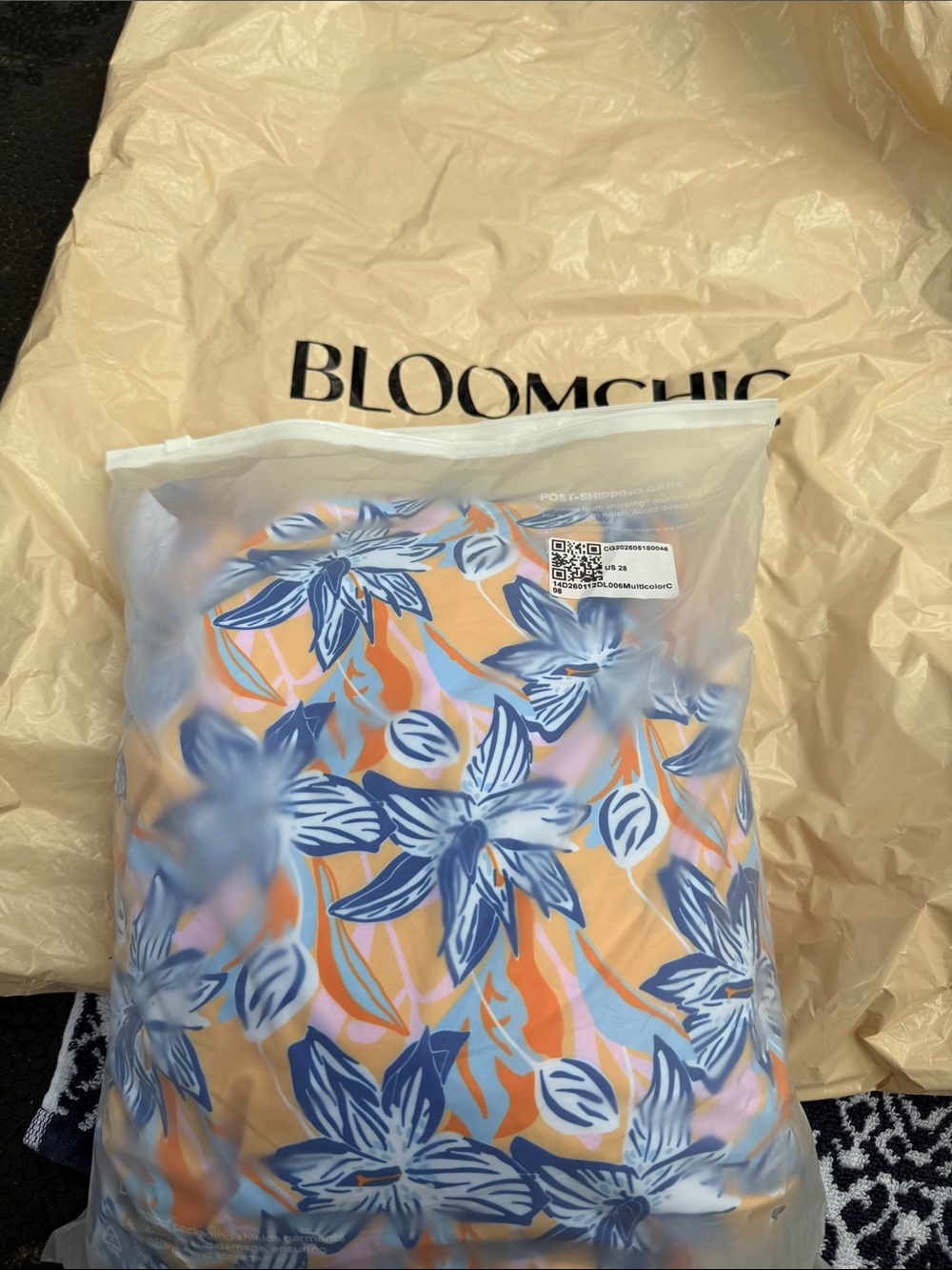NWT BloomChic Blue Floral One-Piece Swim on Peach/Orange  28 plus cold shoulder